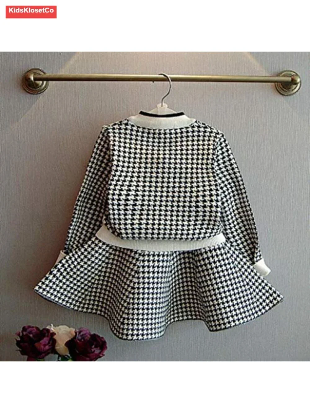 Toddler Girl Plaid Knitted Sweater Dress Set Cardigan + Skirt Autumn Winter